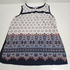 Carol Rose Dark Blue Boho Style Geometric Pattern Front Tank Top Women's Size L